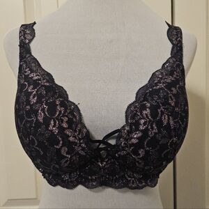 La SENZA Beyond Sexy Underwire Padded Lace Black Metalic Pink Bra SZ 38D